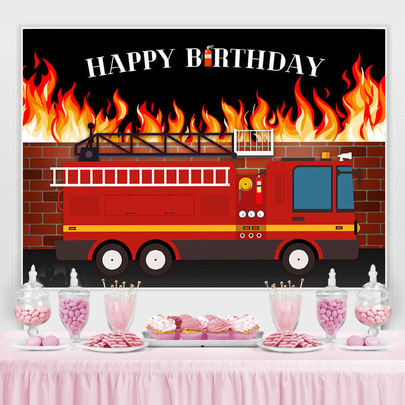 Lofaris House on Fire and Truck Happy Birthday Backdrop