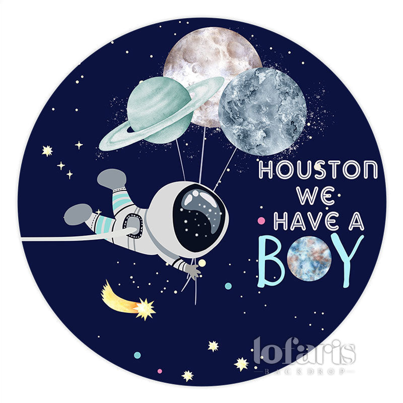 Houston We Have A Boy Theme Circle Baby Shower Backdrop Lofaris