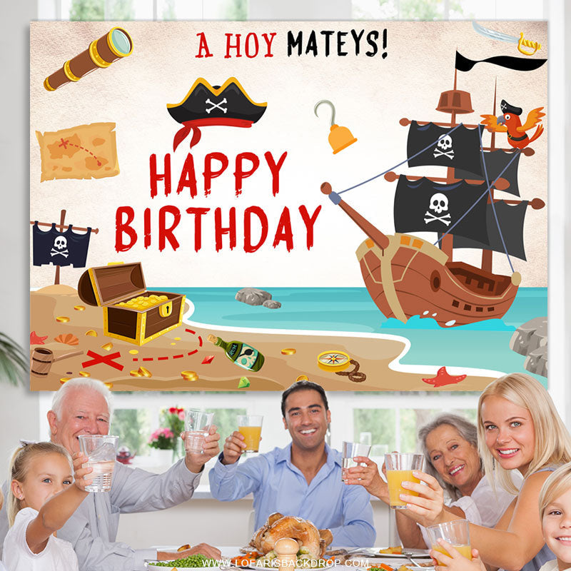 Lofaris Hoy Mateys Pirate Parrot Treasure Birthday Backdrop