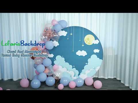 (Ship In 24HR) Cloud And Moonnight Simple Round Baby Shower Backdrop