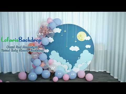 Cloud And Moonnight Simple Round Baby Shower Backdrop