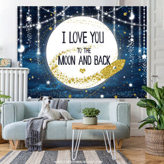 Lofaris I Love You To The Moon And Back Blue Baby Shower Backdrop