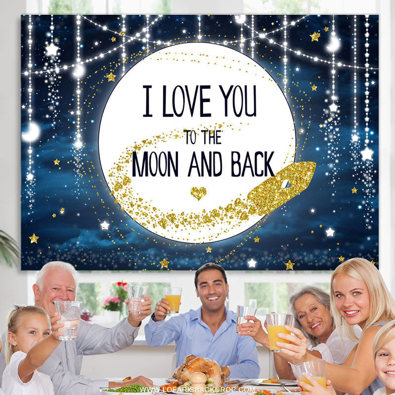 Lofaris I Love You To The Moon And Back Blue Baby Shower Backdrop