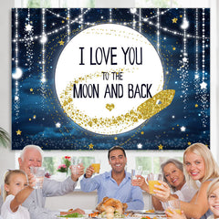 Lofaris I Love You To The Moon And Back Blue Baby Shower Backdrop