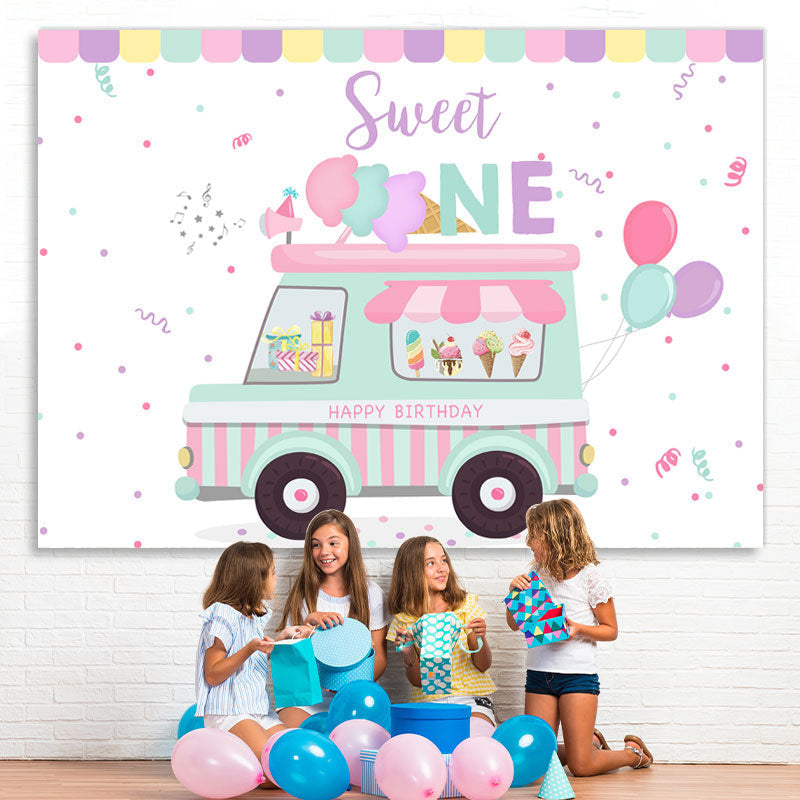 Lofaris Ice Cream Truck Sweet One Happy 1St Birthday Backdrop