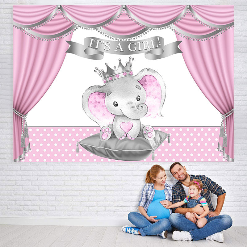 Lofaris It Is A Girl! Baby Elephant Shower Backdrop