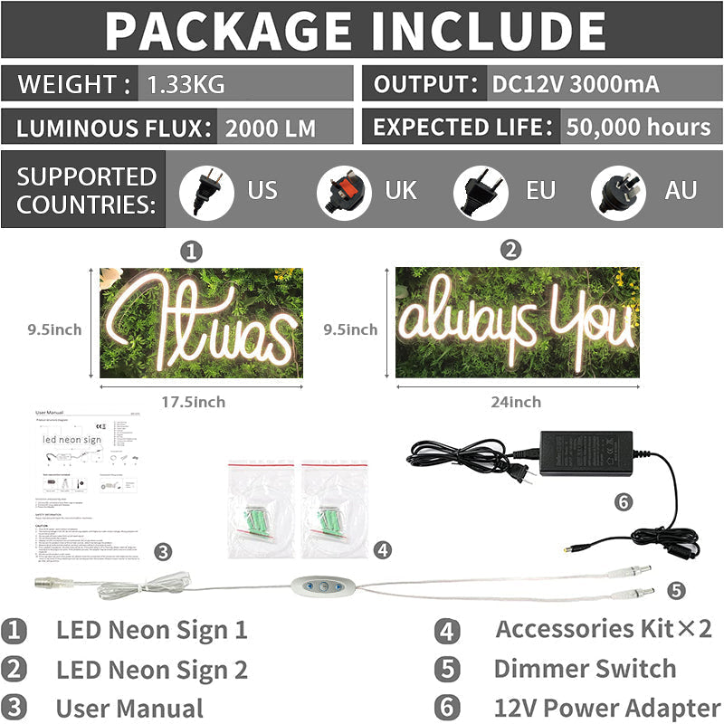 Lofaris It Was Alway You LED Neon Sign Pink White Wedding Party Deco