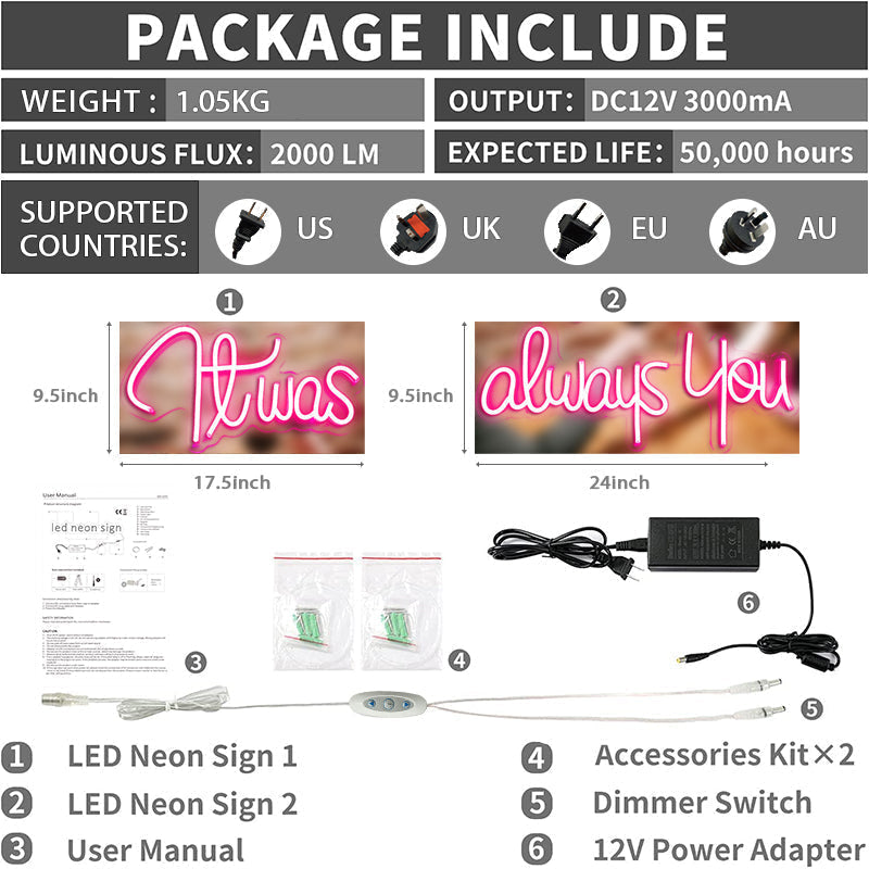 Lofaris It Was Alway You LED Neon Sign Pink White Wedding Party Deco