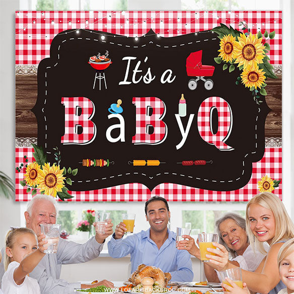 Lofaris Its A Baby Q Barbeque Plaid Wooden Gender Reveal Backdrop