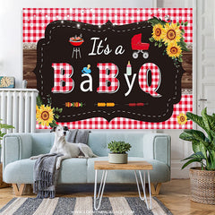 Lofaris Its A Baby Q Barbeque Plaid Wooden Gender Reveal Backdrop
