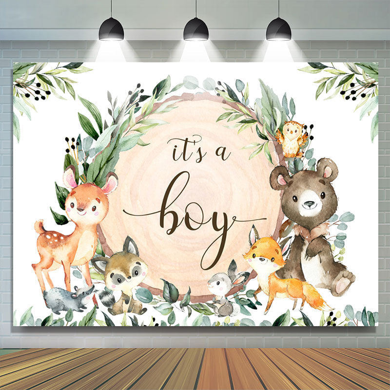 Lofaris Its A Boy Animal Green Wreath Backdrop for Baby Shower