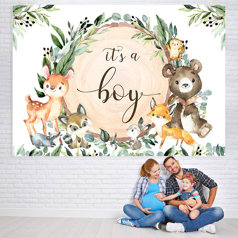 Lofaris Its A Boy Animal Green Wreath Backdrop for Baby Shower