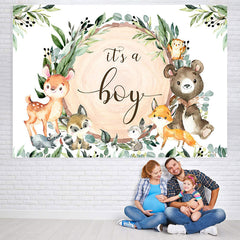 Lofaris Its A Boy Animal Green Wreath Backdrop for Baby Shower