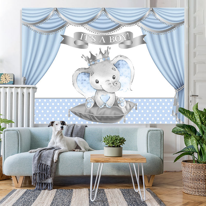 Lofaris Its A Boy Blue Curtain Elephant Dots Baby Shower Backdrop