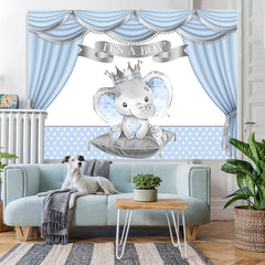Lofaris Its A Boy Blue Curtain Elephant Dots Baby Shower Backdrop