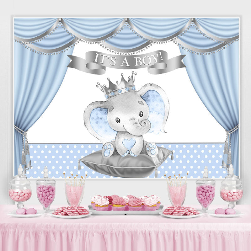 Lofaris Its A Boy Blue Curtain Elephant Dots Baby Shower Backdrop