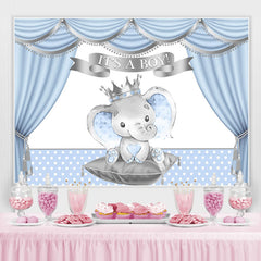 Lofaris Its A Boy Blue Curtain Elephant Dots Baby Shower Backdrop