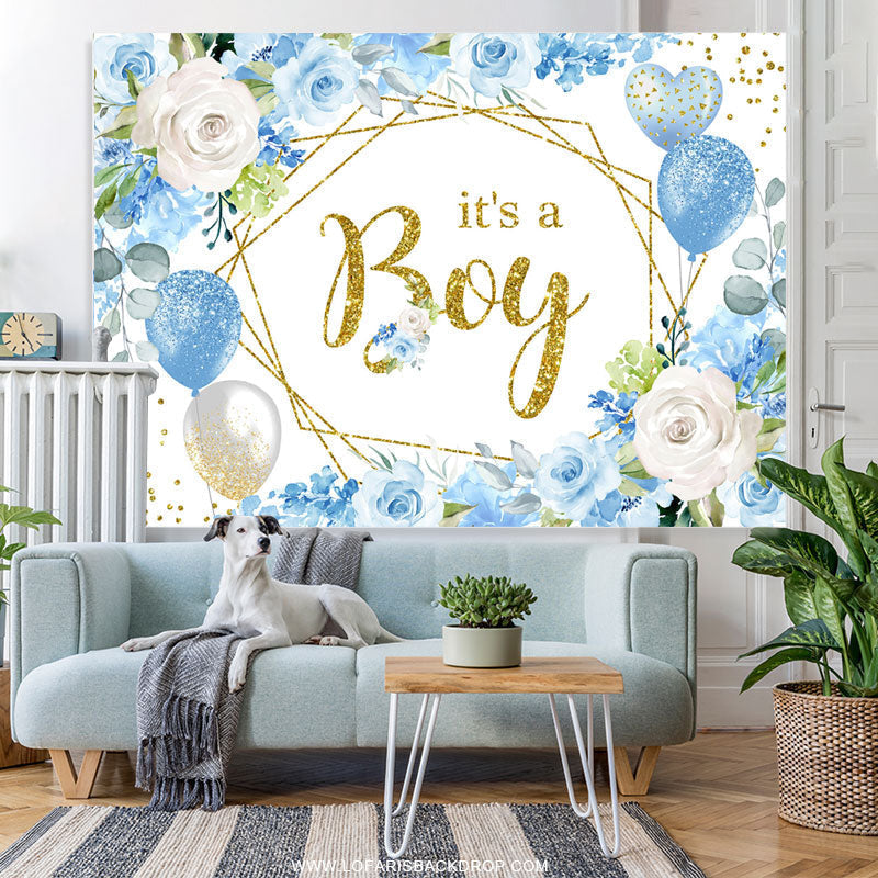 Lofaris Its A Boy Blue Rose Balloon Baby Shower Backdorp For