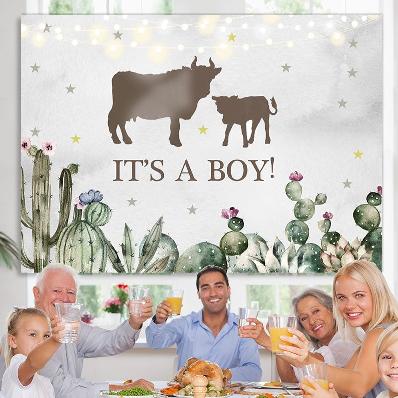 Lofaris Its A Boy Cactus Cattle Baby Shower Party Backdrop