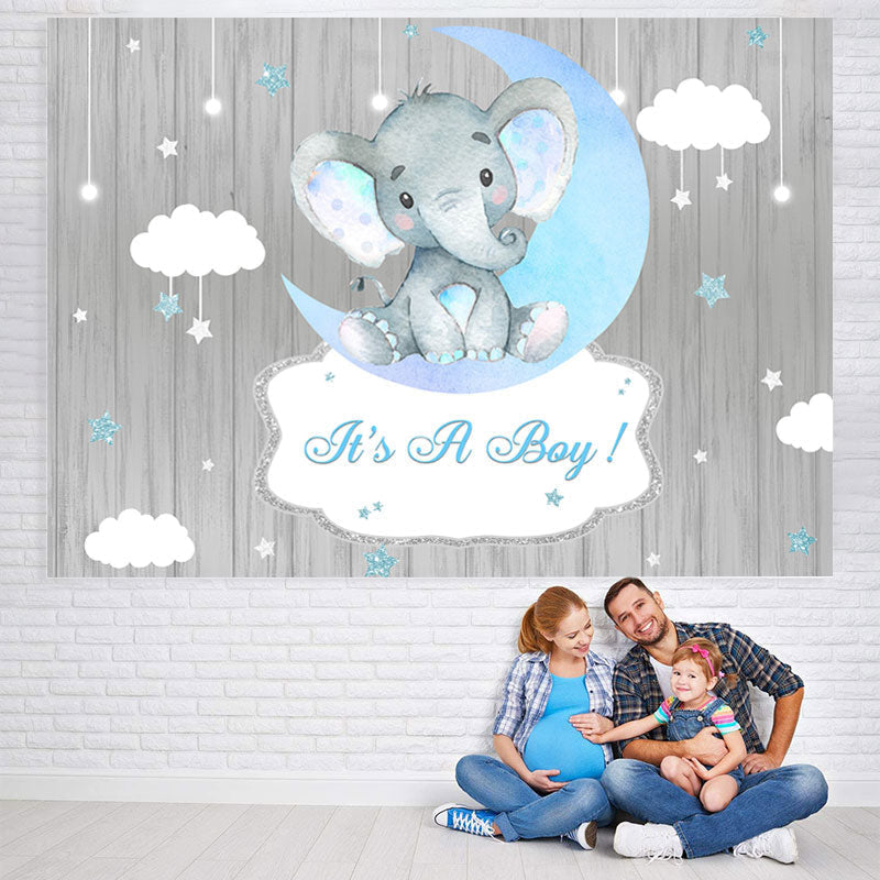 Lofaris It’s A Boy Cloud Star Elephant Silver Baby Shower Backdrop