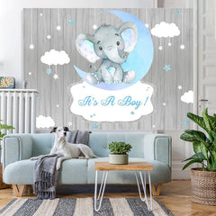 Lofaris It’s A Boy Cloud Star Elephant Silver Baby Shower Backdrop