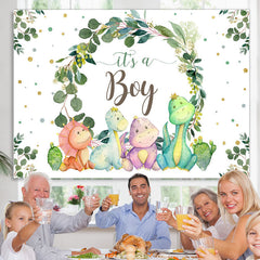 Lofaris Its A Boy Green Leaves And Dinosaur Baby Shower Backdrop