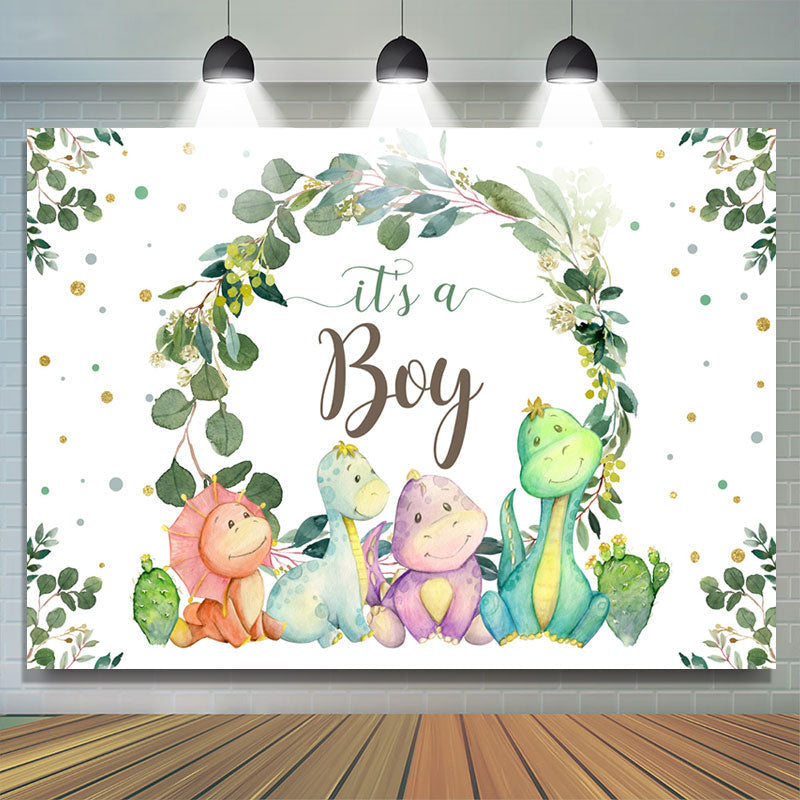 Lofaris Its A Boy Green Leaves And Dinosaur Baby Shower Backdrop