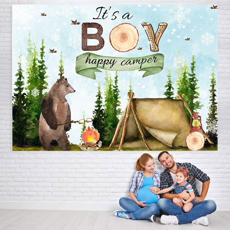 Lofaris Its A Boy Happy Camper With Bear Baby Shower Backdrop