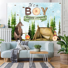 Lofaris Its A Boy Happy Camper With Bear Baby Shower Backdrop