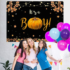 Lofaris Its A Boy Pumpkin and Leaves Backdrop for Baby Shower