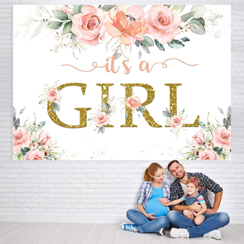 Lofaris Its A Girl Bright Flower and Leave Baby Shower Backdrop