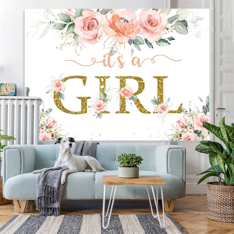 Lofaris Its A Girl Bright Flower and Leave Baby Shower Backdrop