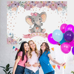 Lofaris Its A Girl Elephant Floral Baby Shower Photoshoot Backdrop