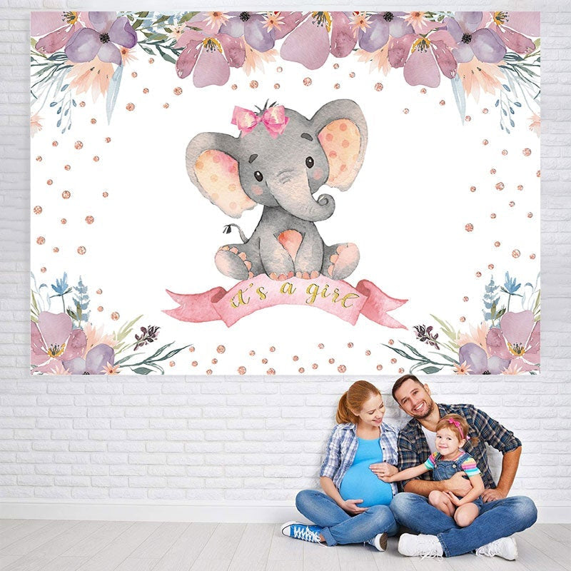 Lofaris Its A Girl Elephant Floral Baby Shower Photoshoot Backdrop