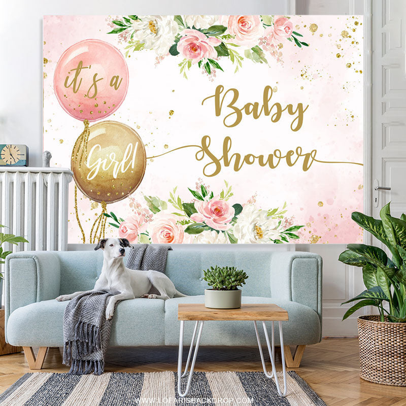 Lofaris Its A Girl Pink Balloon Flower Baby Shower Backdrop