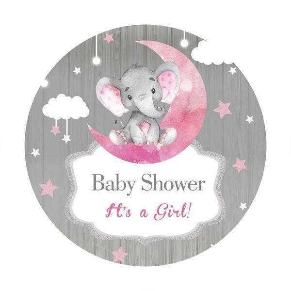 Lofaris It’s A Girl Pink Elephant Round Baby Shower Backdrop