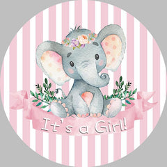 Lofaris Its A Girl Pink Round Elephant Baby Shower Backdrop