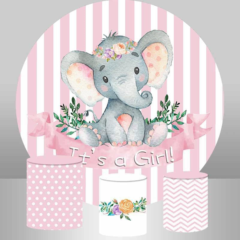 Lofaris Its A Girl Pink Round Elephant Baby Shower Backdrop