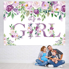 Lofaris Its A Girl Purple Floral Baby Shower Backdrop for Party