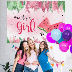 Lofaris Its A Girl Summer Green Watermelon Baby Shower Backdrop