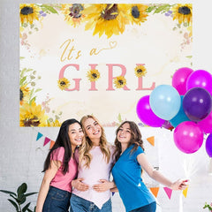 Lofaris Its A Girl Sunflower Decoration Backdrop for Baby Shower