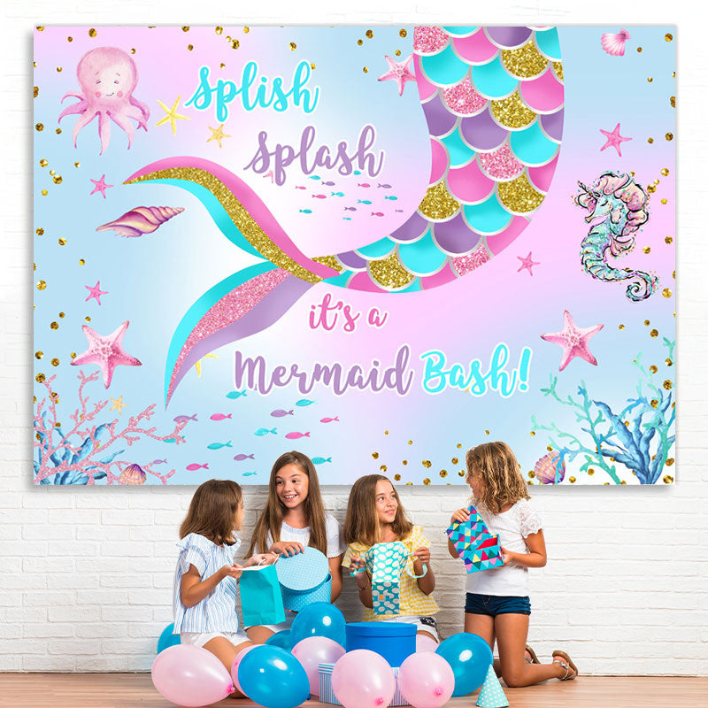 Lofaris Its A Mermaid Bash Happy Birthday Backdorp For Party