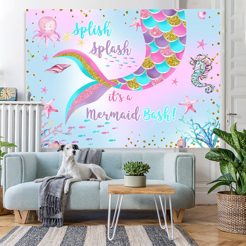 Lofaris Its A Mermaid Bash Happy Birthday Backdorp For Party