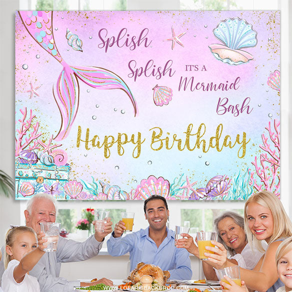 Lofaris Its A Mermaid Sea Theme Happy Birthday Backdrop