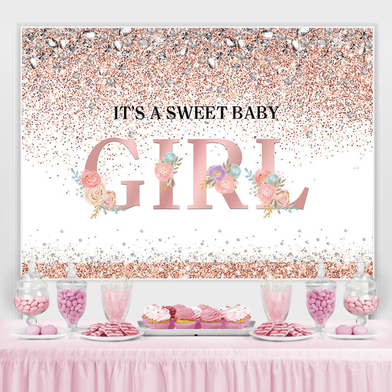 Lofaris Its A Sweet Baby Girl Pink Floral Glitter Backdrop for Shower