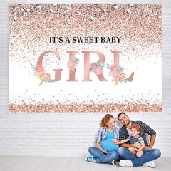 Lofaris Its A Sweet Baby Girl Pink Floral Glitter Backdrop for Shower