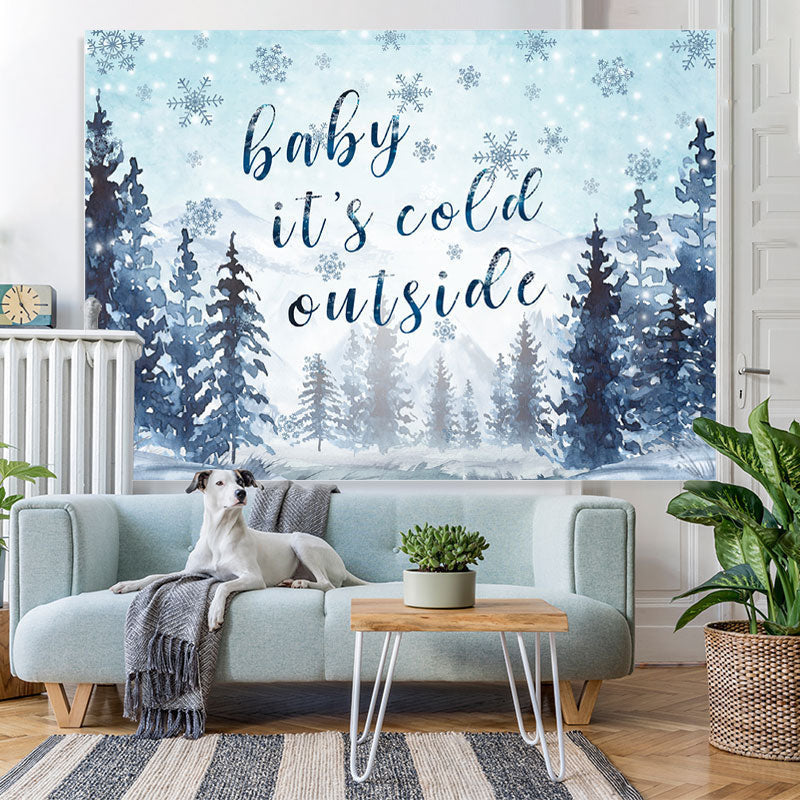 Lofaris Its Cold Outside Snowy And Pine Baby Shower Backdrop