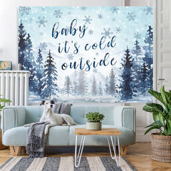 Lofaris Its Cold Outside Snowy And Pine Baby Shower Backdrop