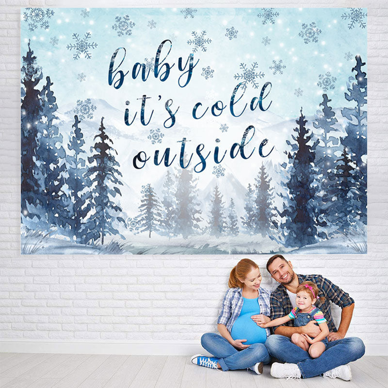 Lofaris Its Cold Outside Snowy And Pine Baby Shower Backdrop