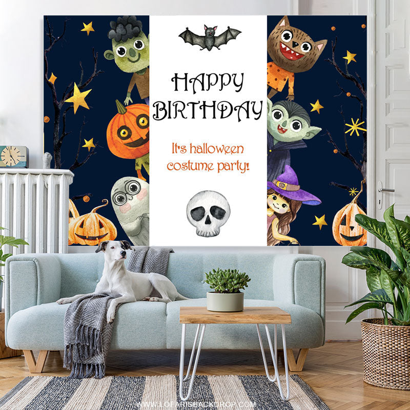 Lofaris Its Halloween Costume Party Happy Birthday Backdrop